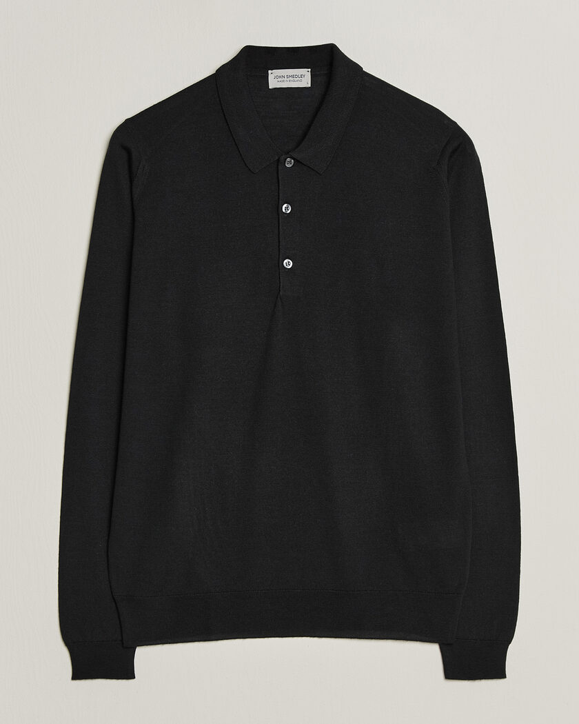 John Smedley Belper Extra Fine Merino Polo Pullover Black – Noir