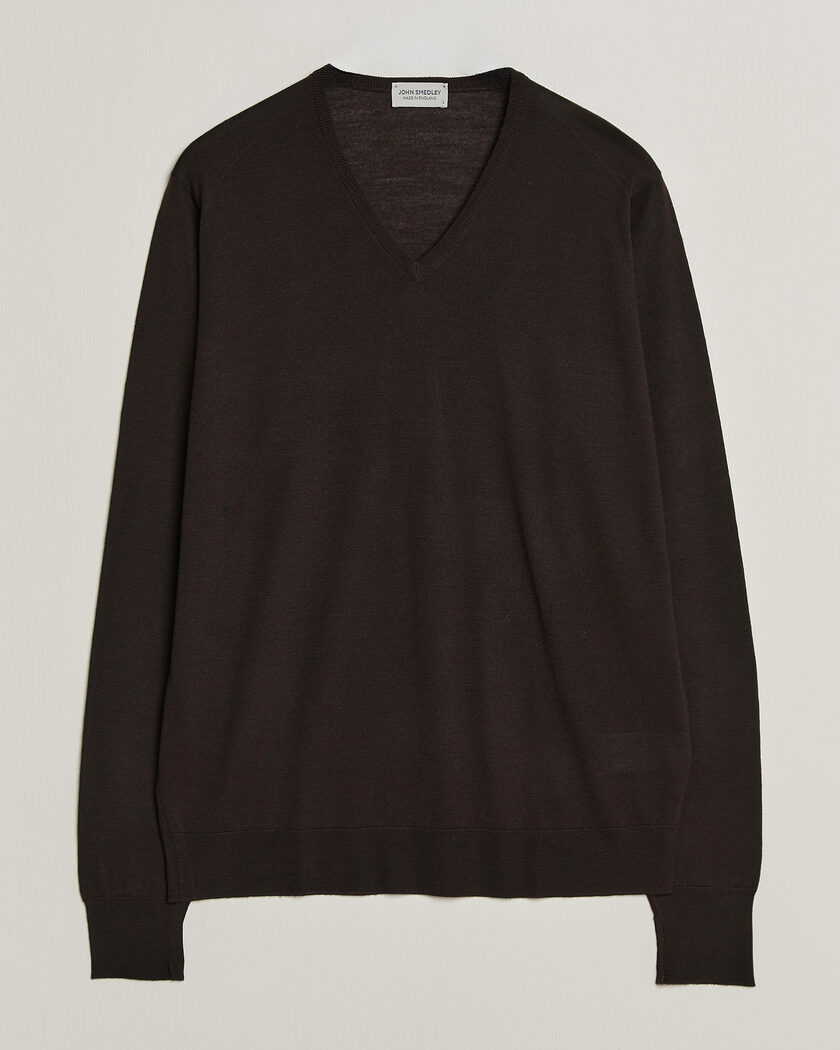 John Smedley Bobby Extra Fine Merino V-Neck Pullover Faulkner Brown – Marron