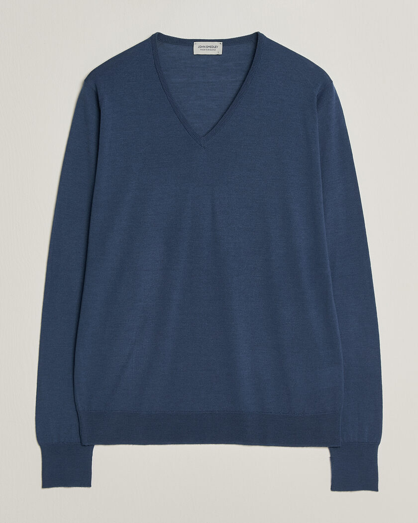 John Smedley Bobby Extra Fine Merino V-Neck Pullover Teal Firth – Bleu