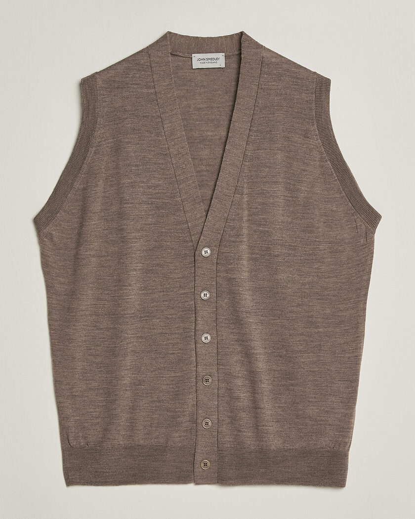 John Smedley Bolton Extra Fine Merino Waistcoat Mushroom Brown – Marron