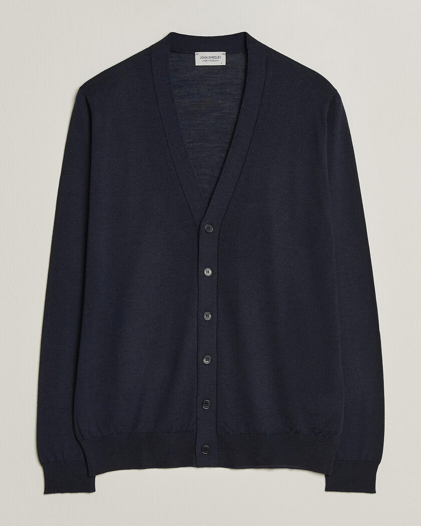 John Smedley Bradrick Extra Fine Merino Cardigan Midnight – Bleu