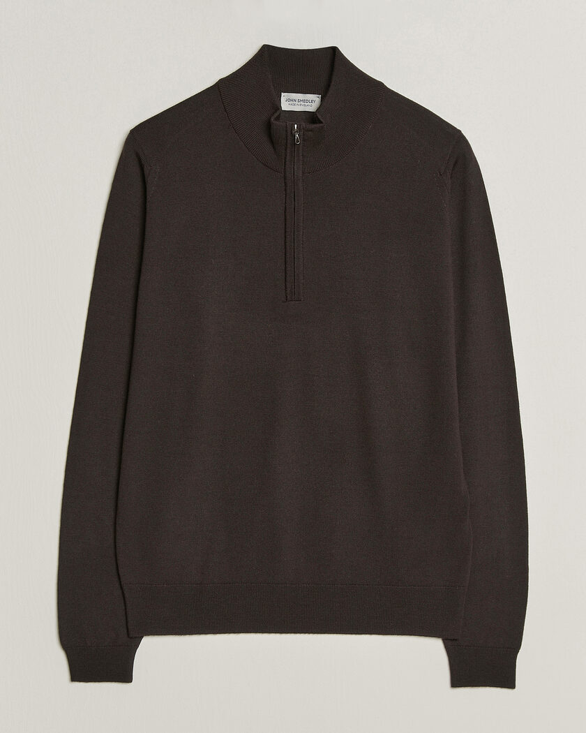 John Smedley Tapton Extra Fine Merino Half Zip Faulkner Brown – Marron
