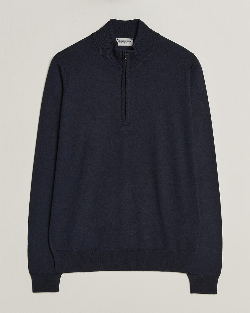 John Smedley Tapton Extra Fine Merino Half Zip Midnight – Bleu
