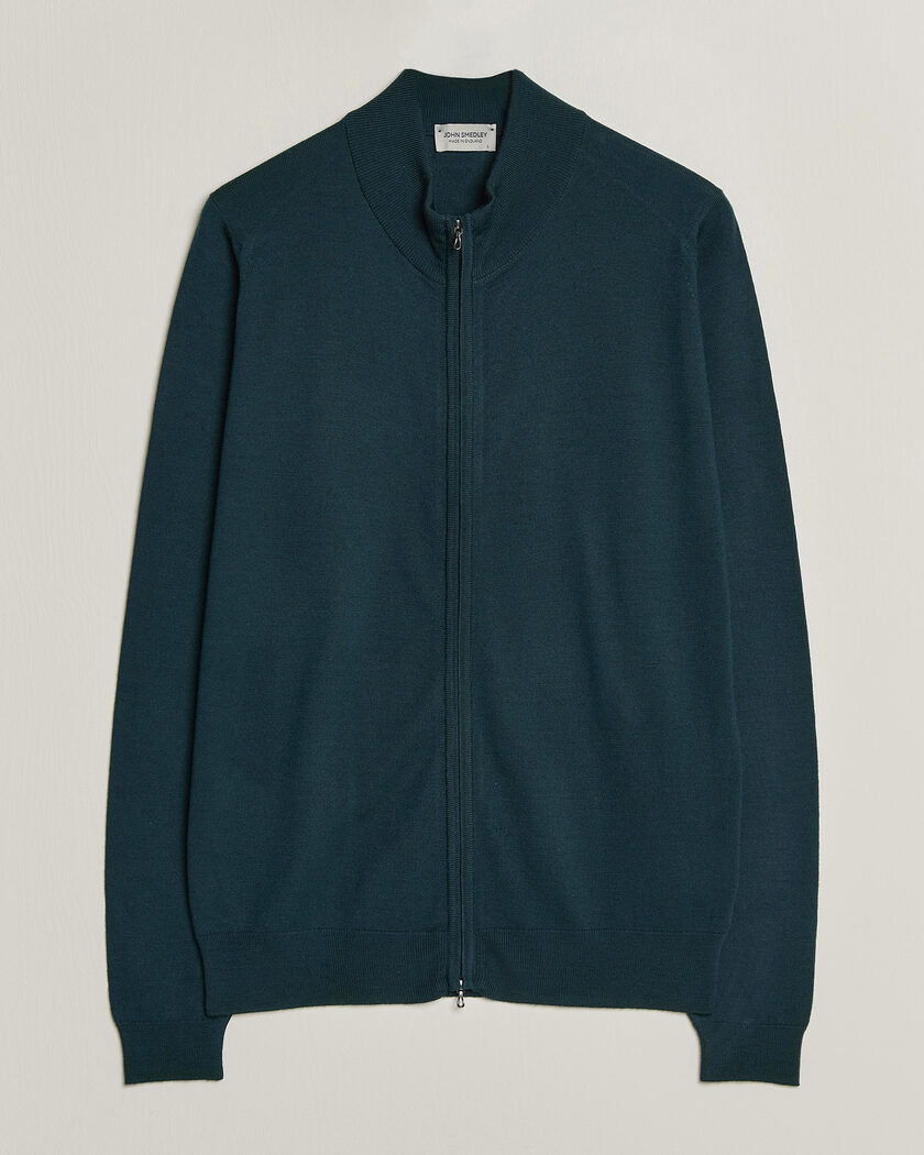 John Smedley Claygate Extra Fine Merino Full Zip Richardson Green – Vert