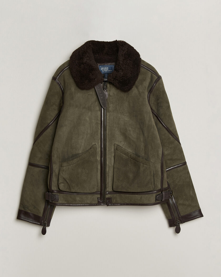Polo Ralph Lauren Suede Leather Flight Jacket Myrtle Green – Vert