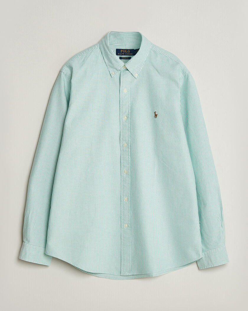  Polo Ralph Lauren Custom Fit Striped Oxford Shirt Scarab Green/White – Vert