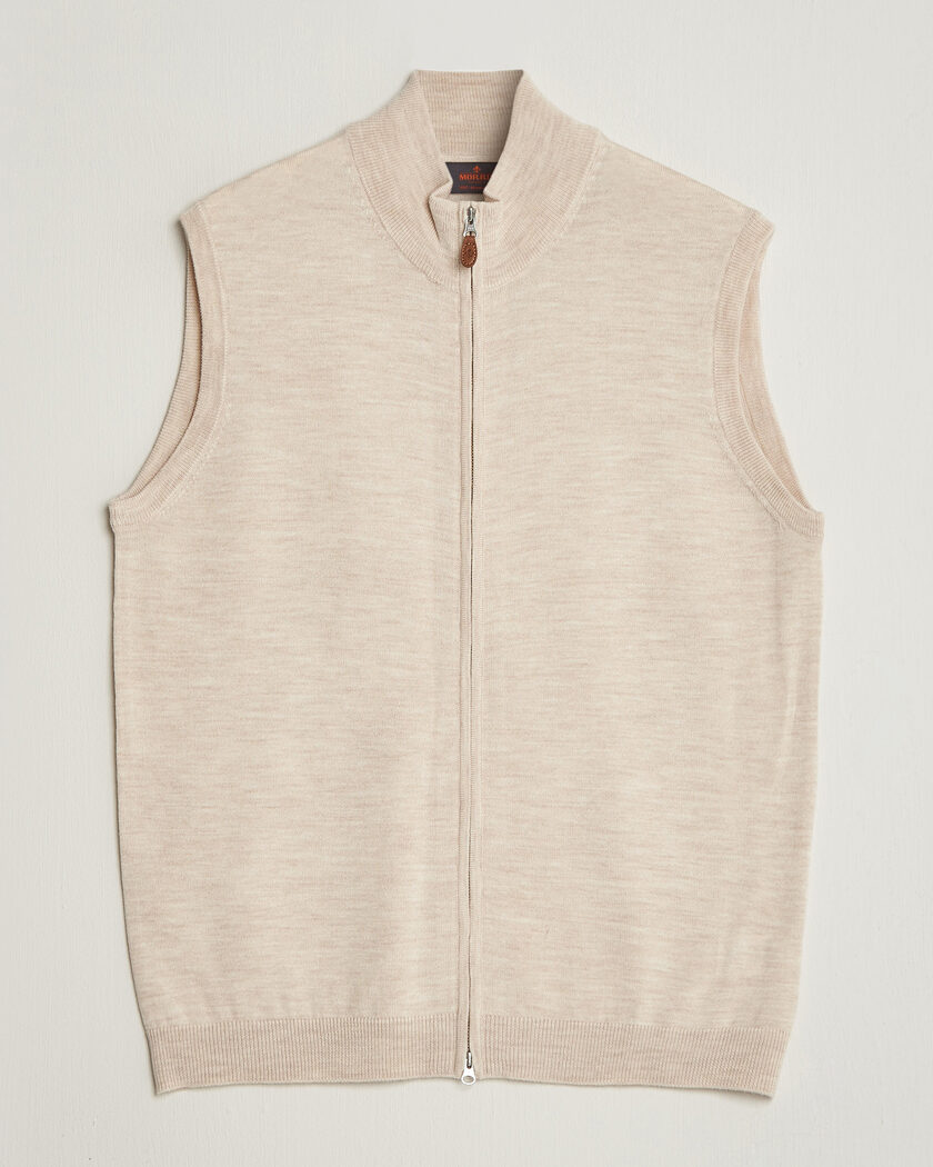 Morris Merino Zip Vest Off White – Blanc