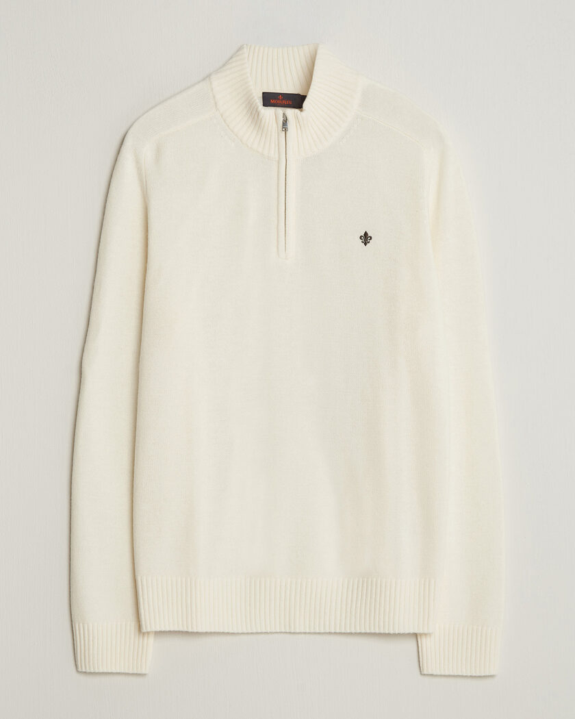 Morris Hertford Lambswool Half Zip Off White – Blanc