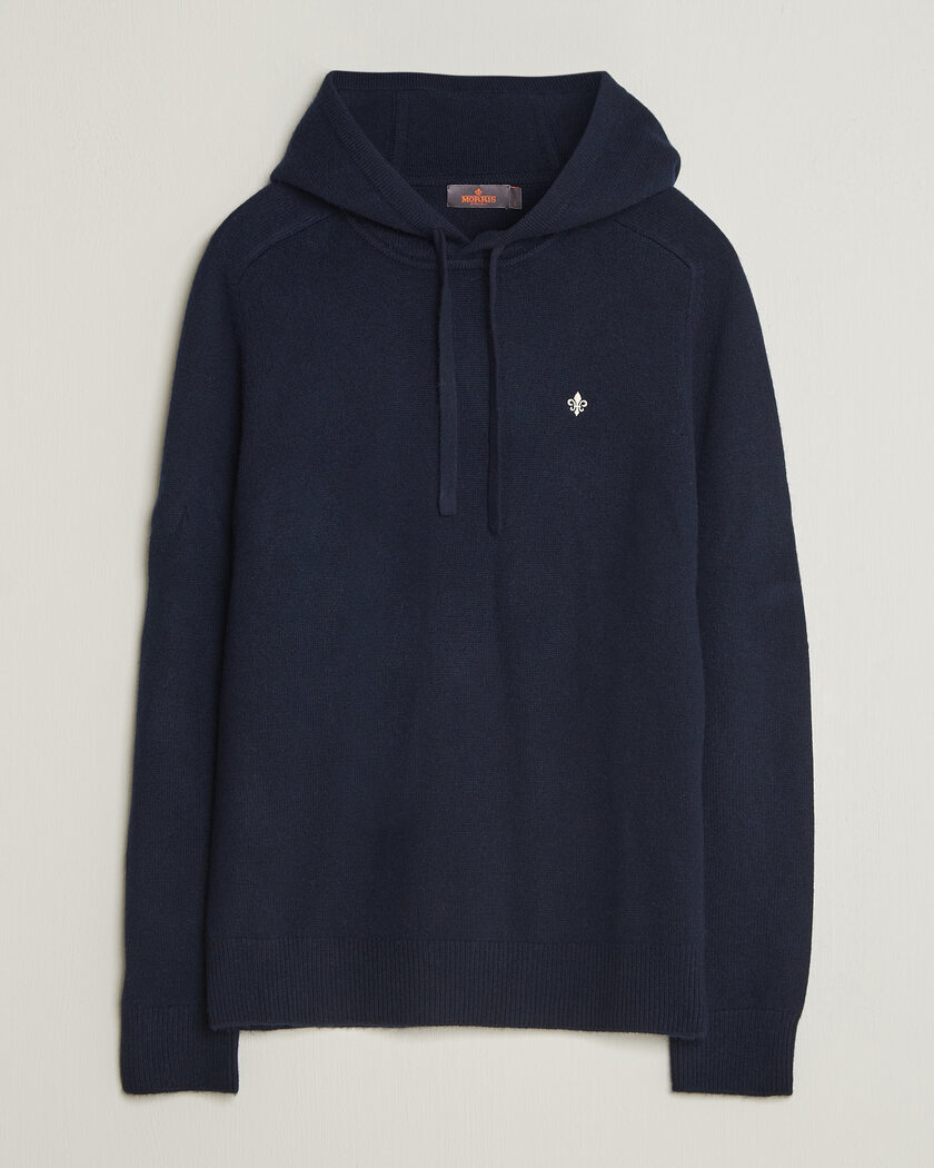 Morris Hertford Lambswool Hoodie Navy – Bleu