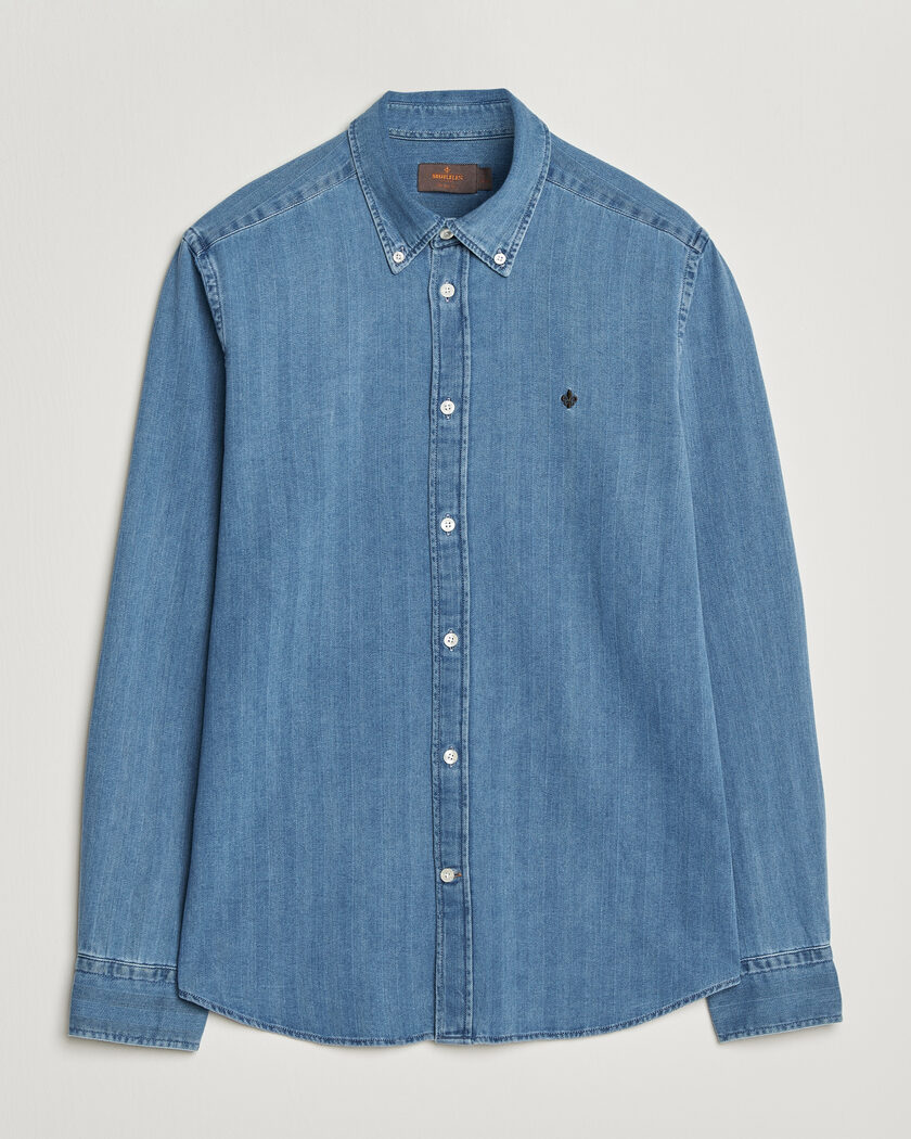 Morris Indigo Herringbone Shirt Light Blue – Bleu