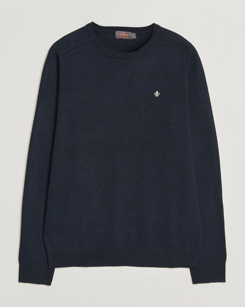 Morris Merino O-Neck Navy – Bleu