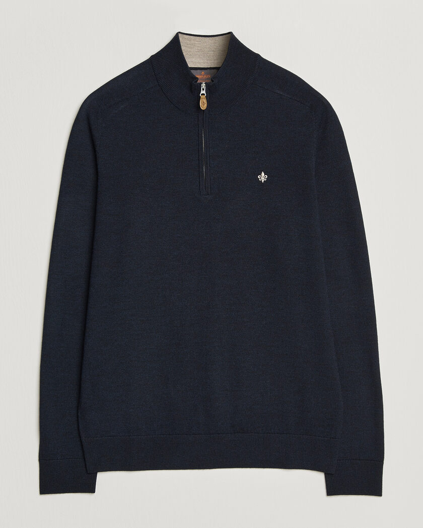 Morris John Merino Half Zip Navy – Bleu