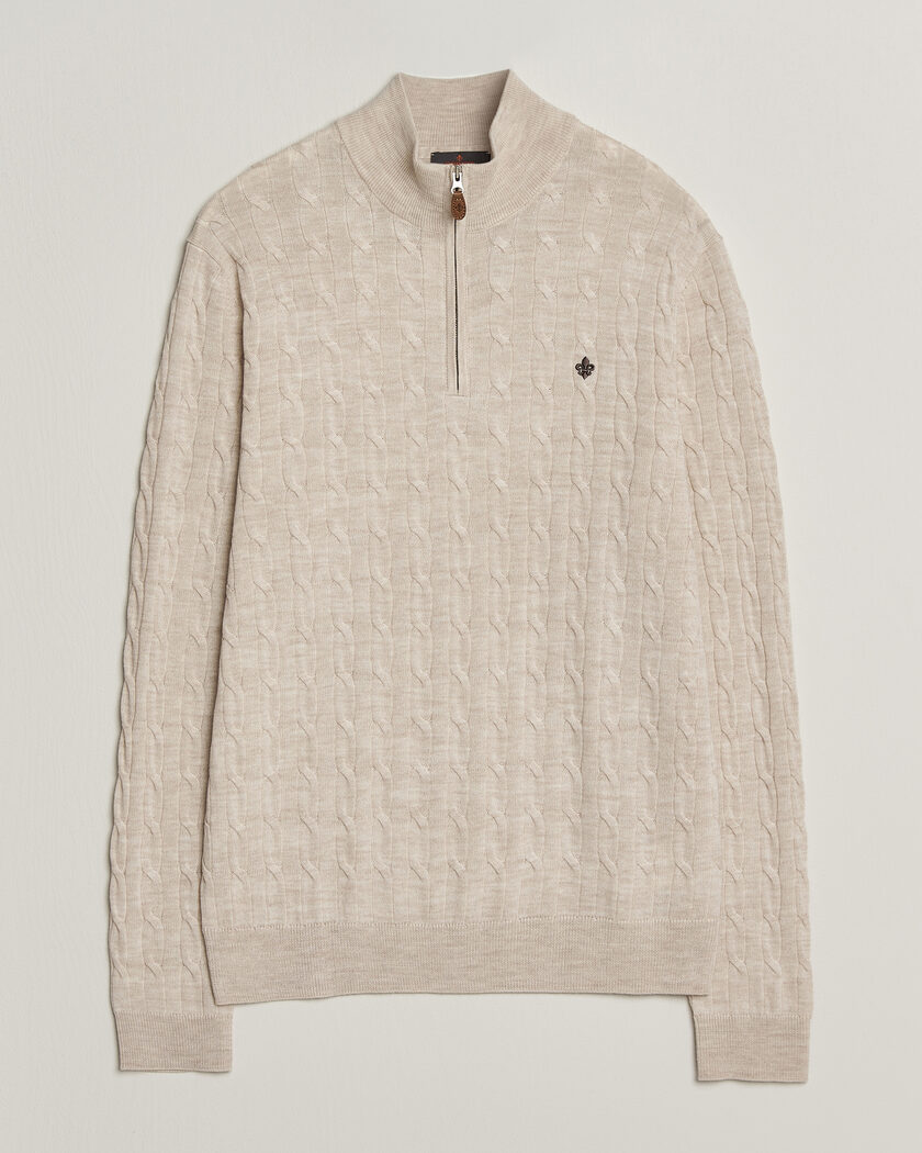 Morris Merino Cable Half Zip Off White – Blanc