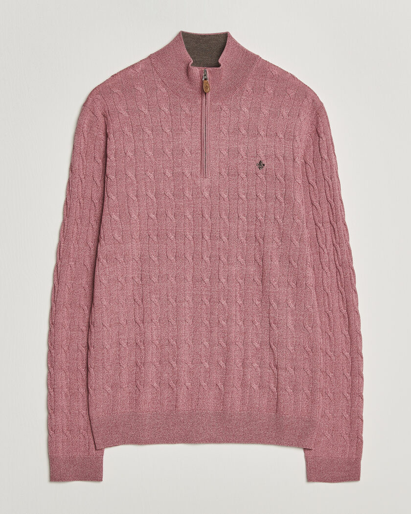 Morris Merino Cable Half Zip Cerise – Rose