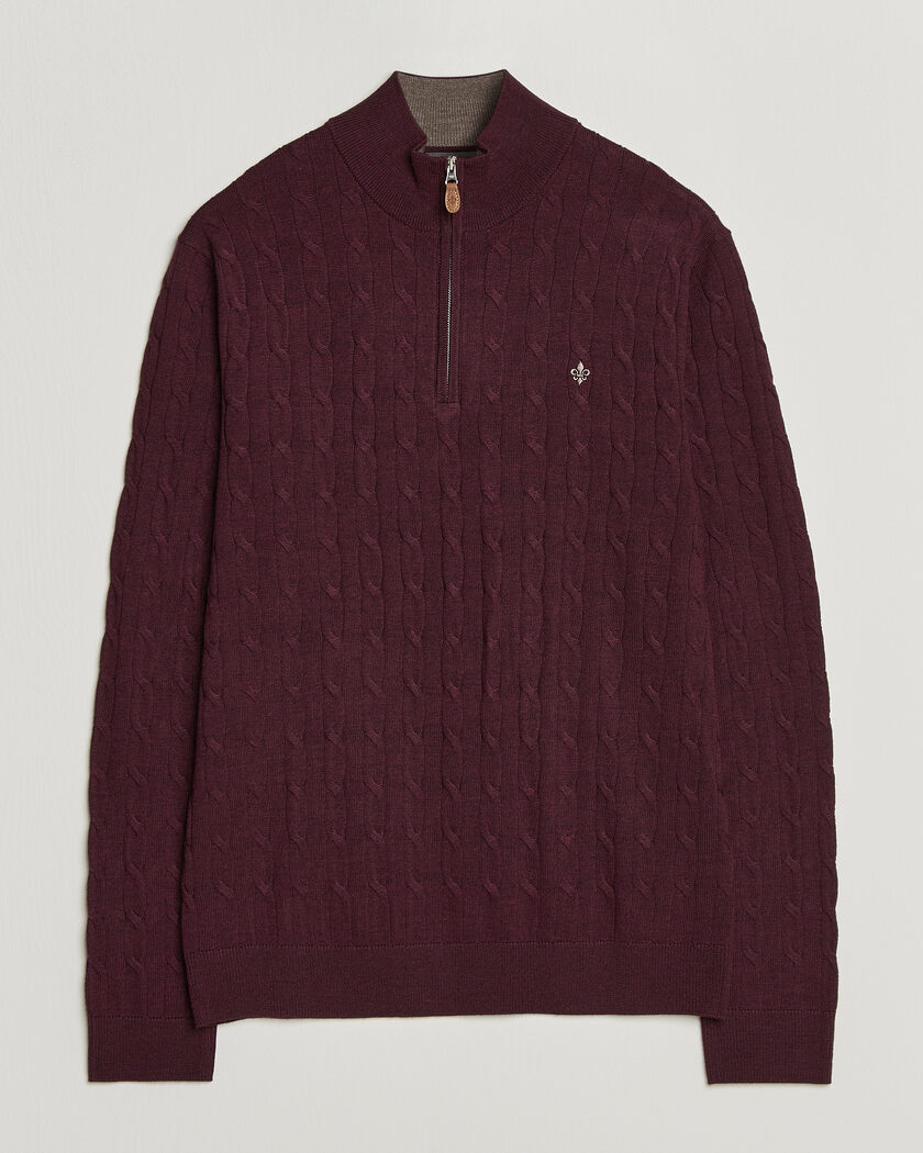 Morris Merino Cable Half Zip Wine Red – Rouge