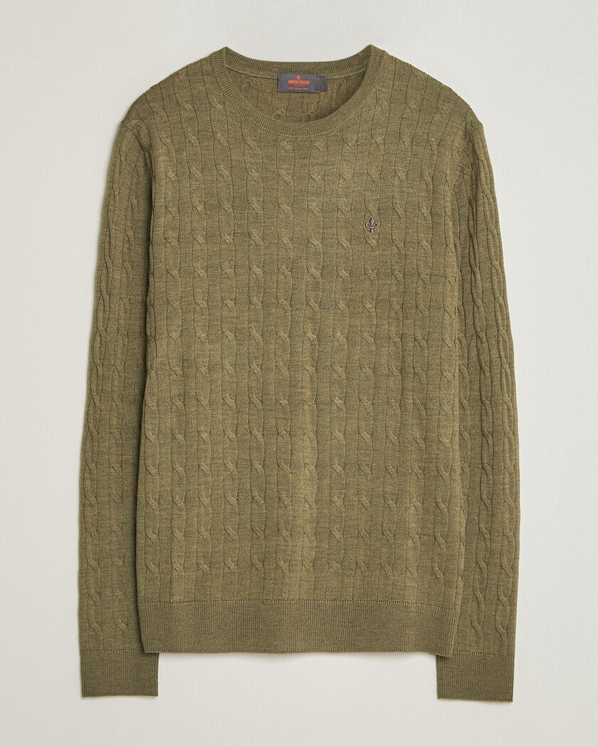 Morris Merino Cable O-Neck Olive – Vert