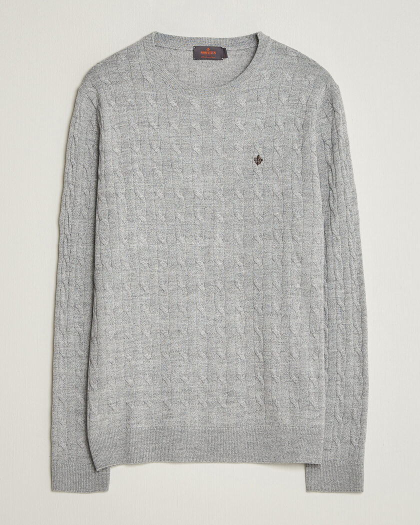 Morris Merino Cable O-Neck Mid Grey – Gris