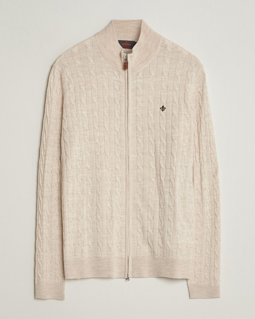 Morris Merino Cable Zip Cardigan Off White – Blanc