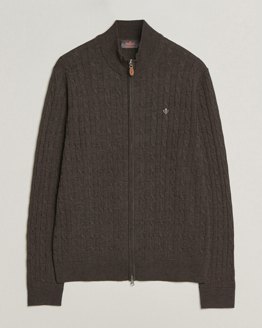 Morris Merino Cable Zip Cardigan Brown – Marron
