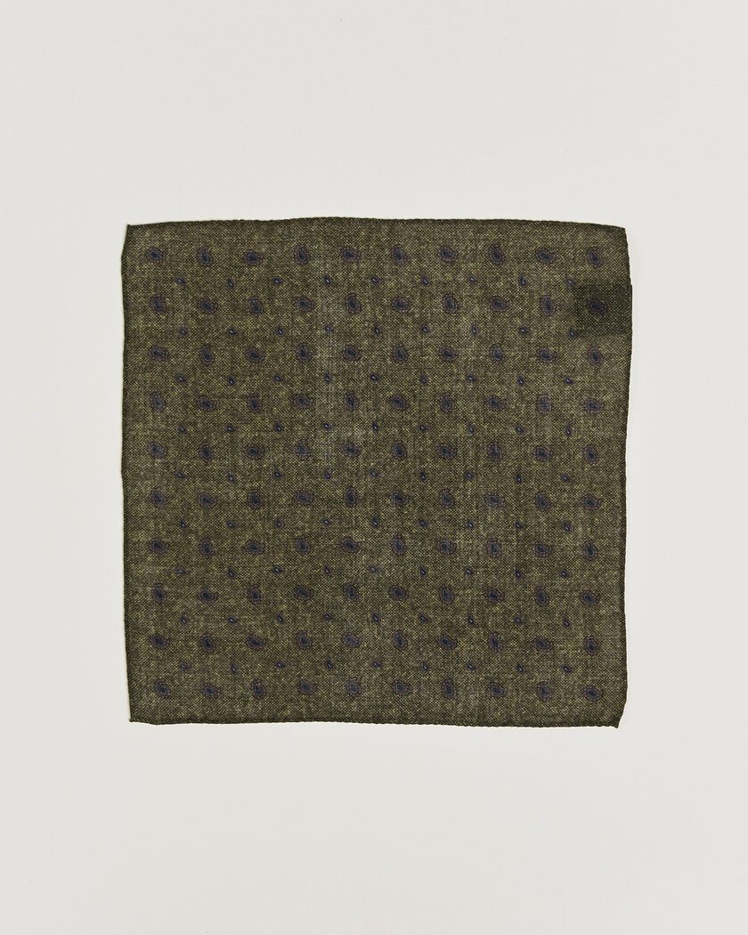 Amanda Christensen Wool Paisley Pocket Square Green – Vert