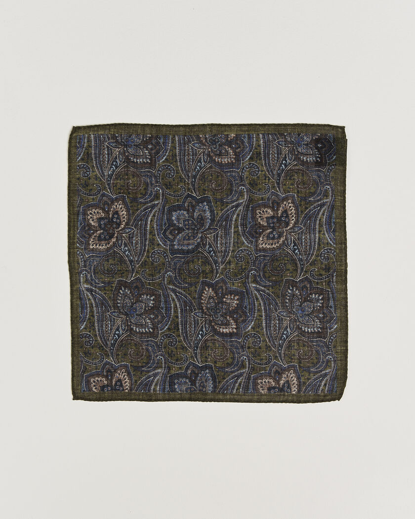 Amanda Christensen Wool Large Paisley Pocket Square Green – Vert