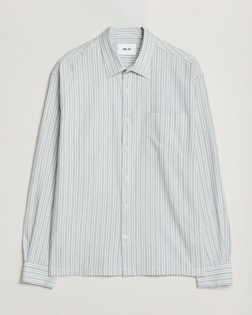 NN07 Deon Brushed Cotton Striped Shirt Blue – Bleu