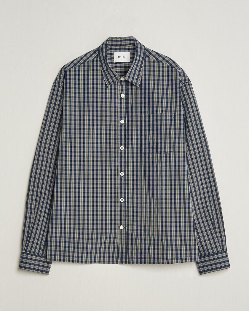 NN07 Deon Brushed Cotton Checked Shirt Navy Blue – Bleu