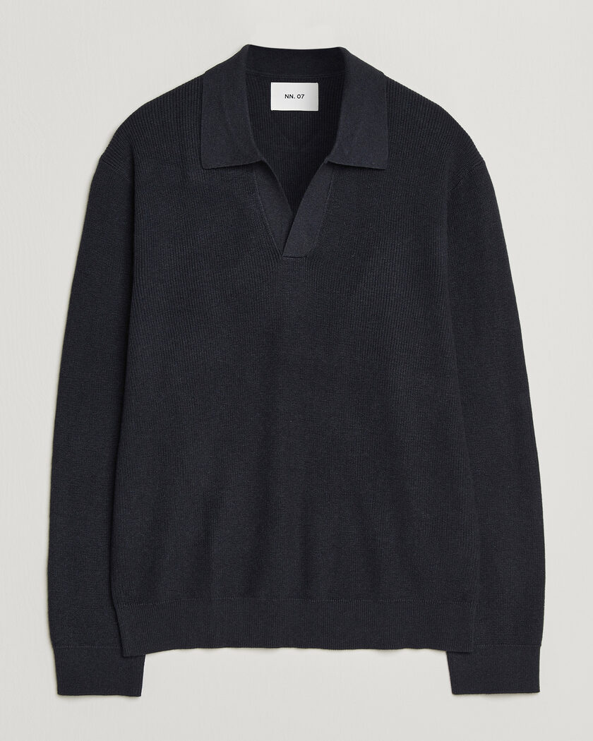 NN07 Hope Cotton/Cashmere Rib Knitted Polo Navy – Bleu