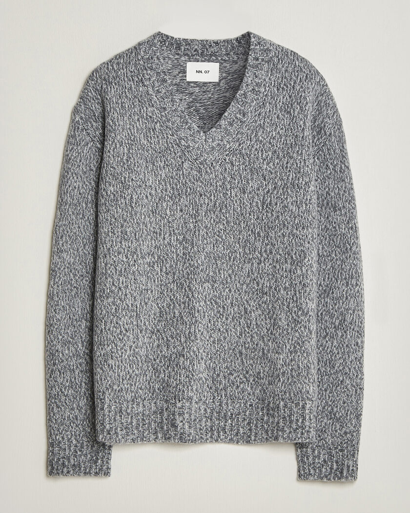 NN07 Flint Wool Knitted V-Neck Grey Melange – Gris