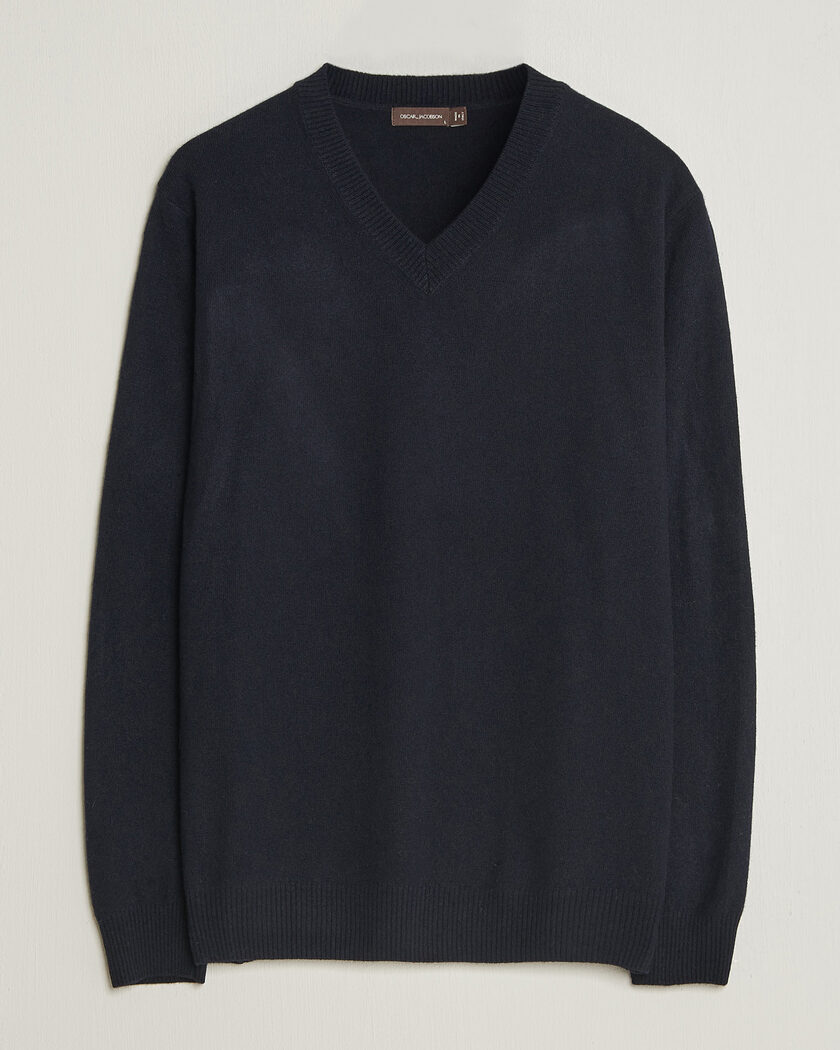 Oscar Jacobson Gregor Wool/Cashmere V-Neck Navy – Bleu