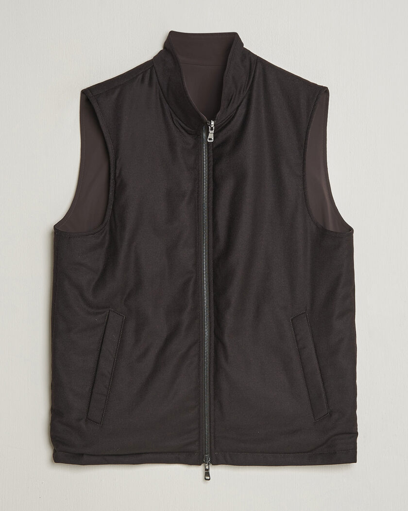 Oscar Jacobson Nylon/Wool Reversible Vest Brown – Marron