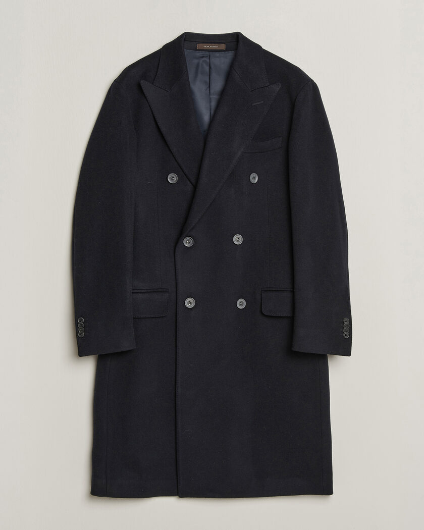 Oscar Jacobson Sicily Double Breasted Wool Coat Navy – Bleu
