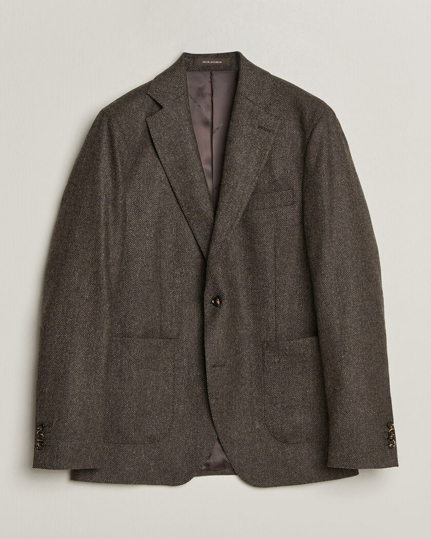 Oscar Jacobson Fogerty Herringbone Wool Blazer Brown – Marron