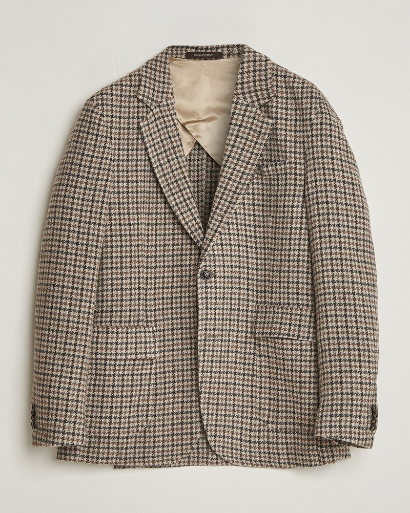 Oscar Jacobson Fridolf Wool Houndstooth Patch Blazer Brown – Marron