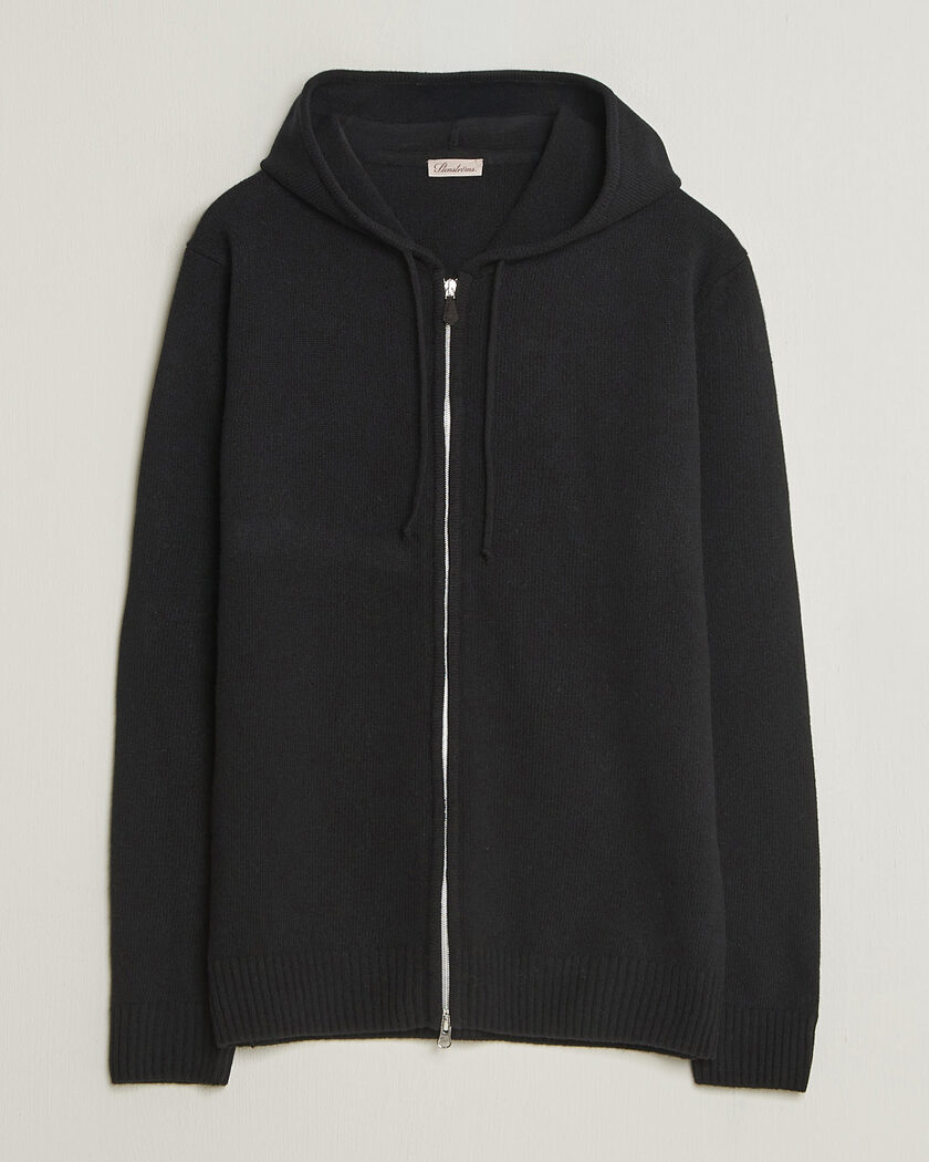 Stenströms Brushed Merino Full-Zip Hood Black – Noir