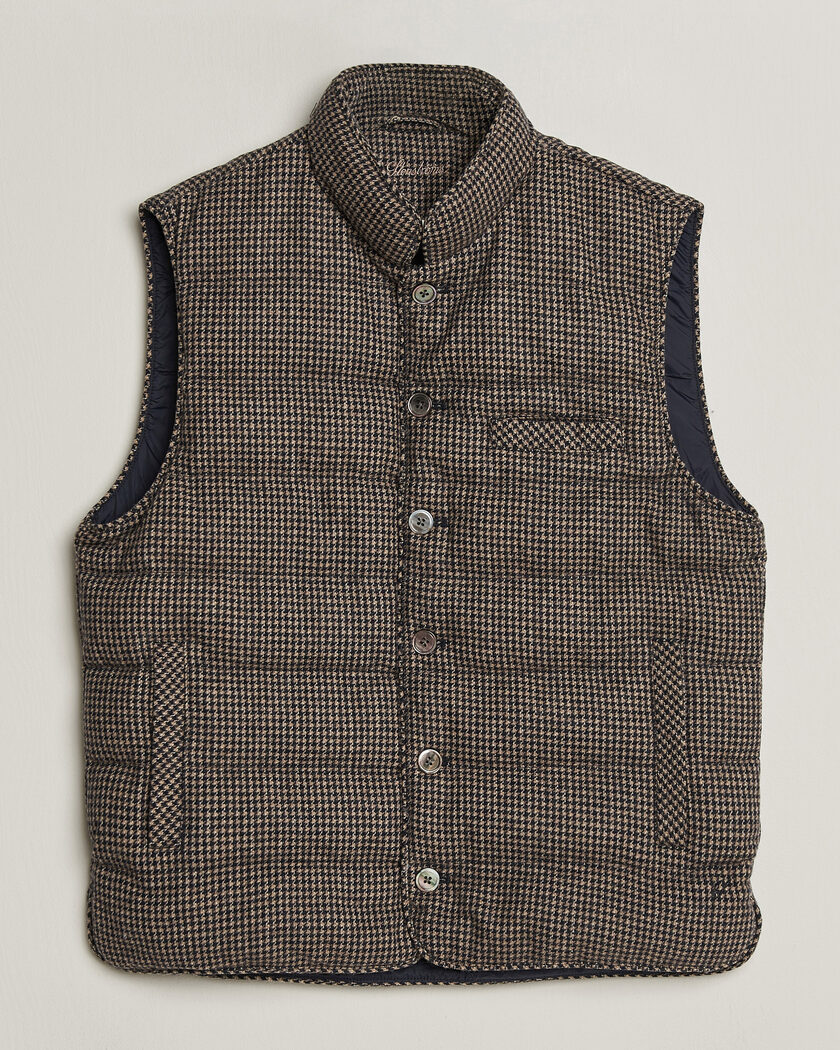 Stenströms Padded Houndstooth Wool Vest Brown – Marron