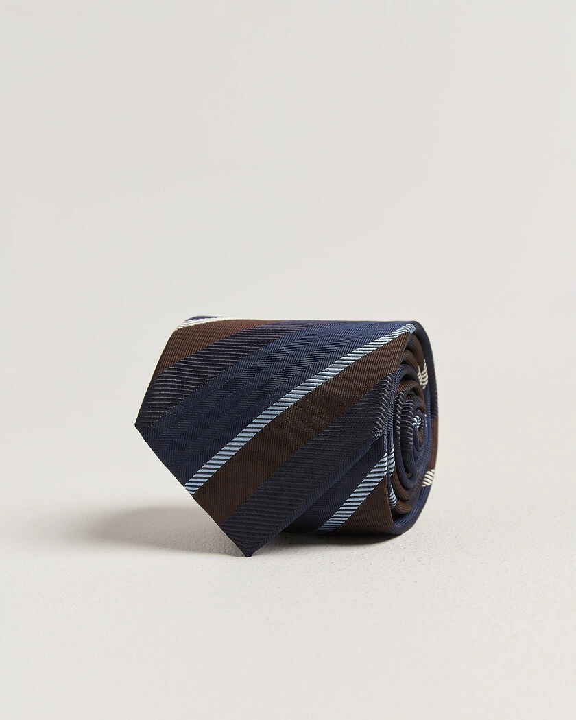Stenströms Regimental Stripe Silk Tie 7,5cm Navy – Bleu