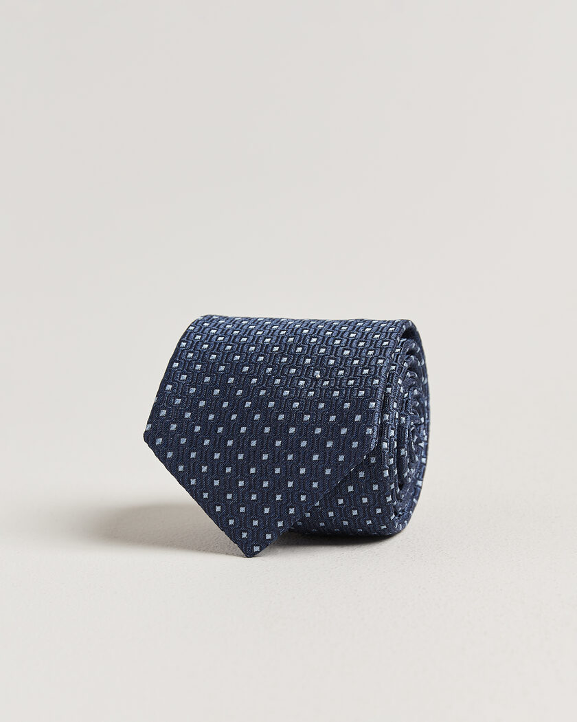 Stenströms Woven Silk Dot Tie 7,5cm Navy – Bleu