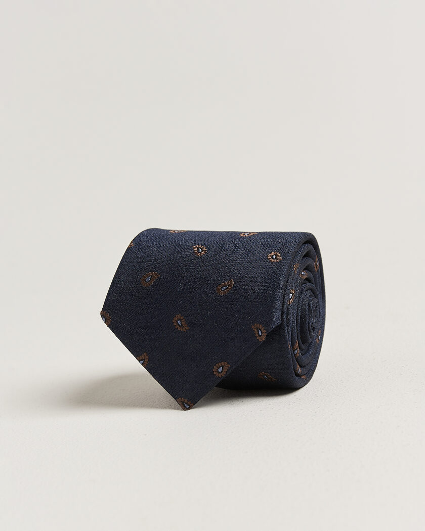 Stenströms Woven Paisley Silk Tie 7,5cm Navy – Bleu