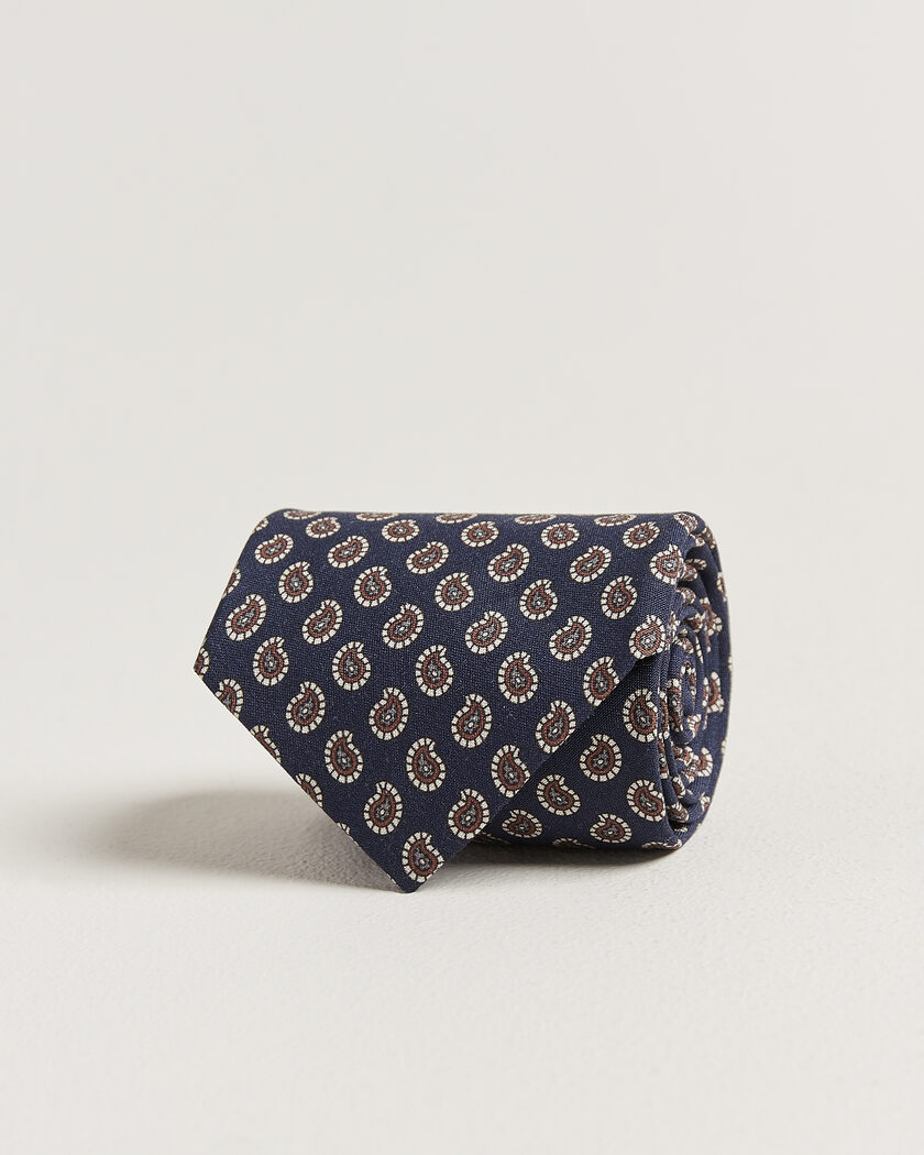 Stenströms Printed Silk Paisley Tie 7,5cm Blue – Bleu