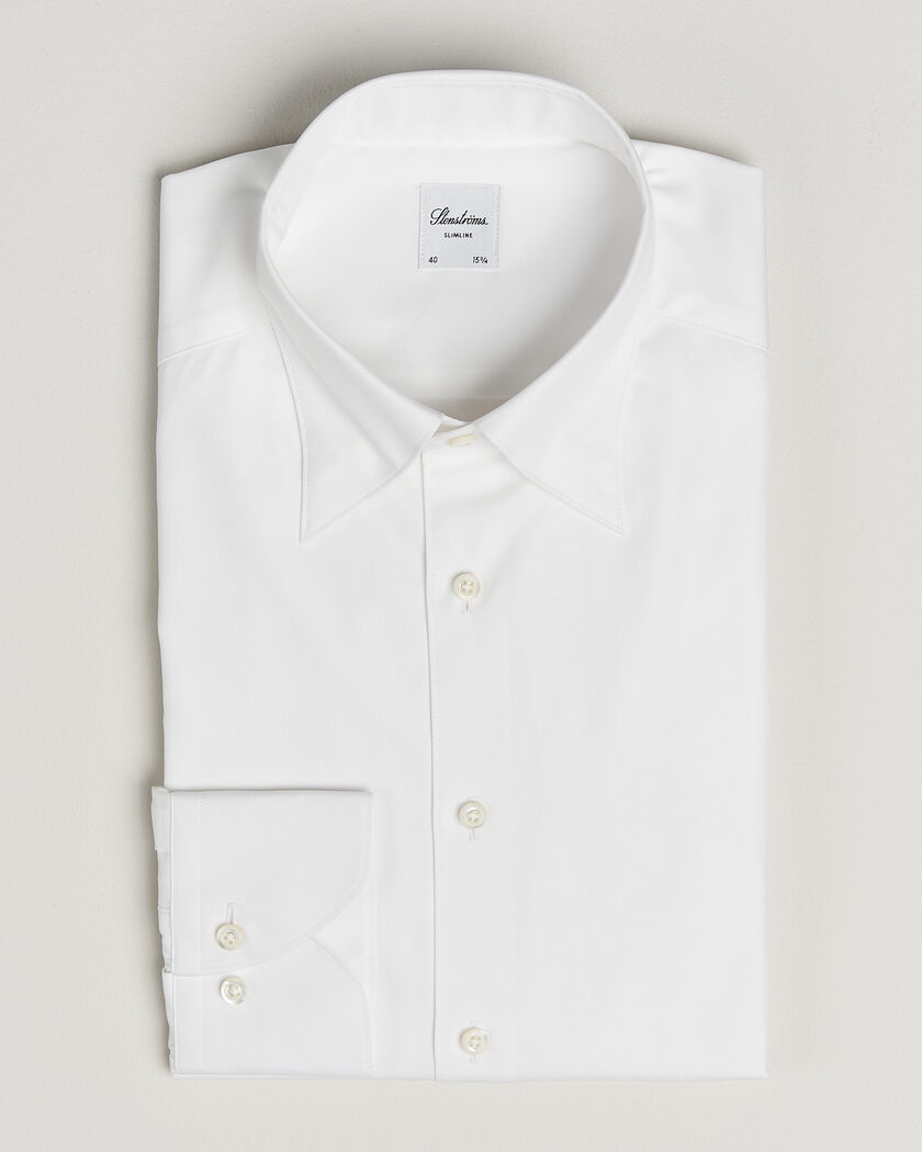 Stenströms Slimline Twofold Cotton Button Under Shirt White – Blanc