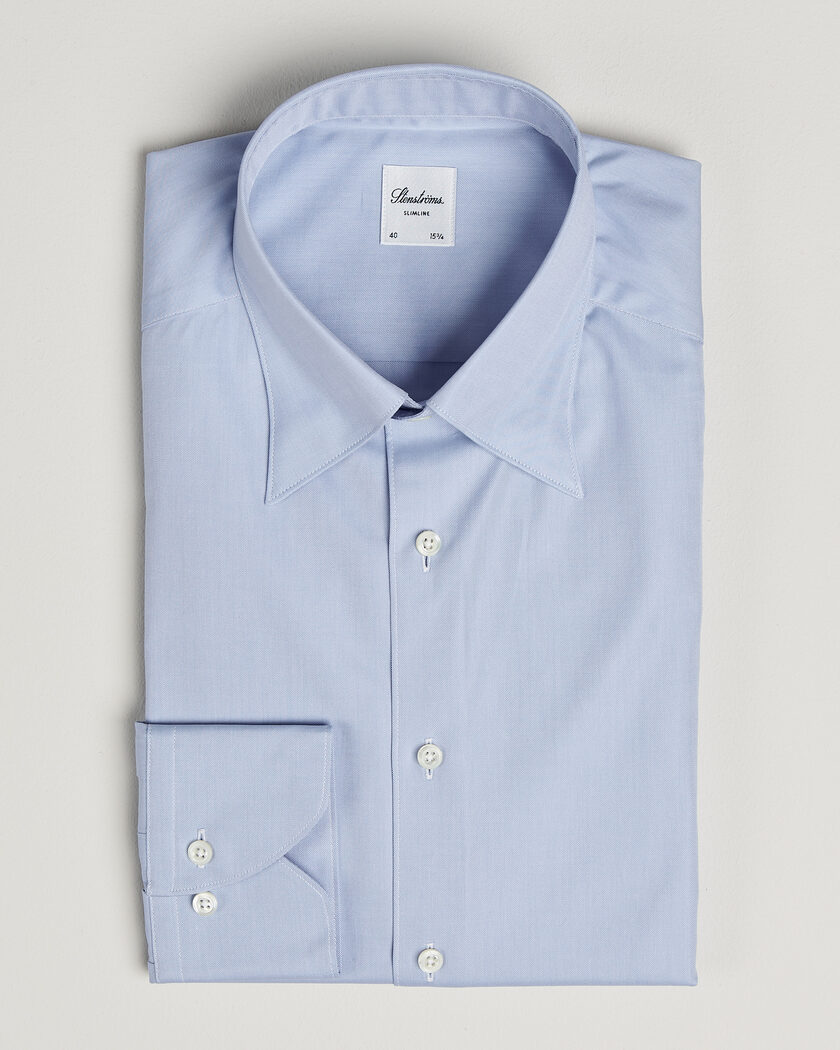 Stenströms Slimline Twofold Cotton Button Under Shirt Blue – Bleu