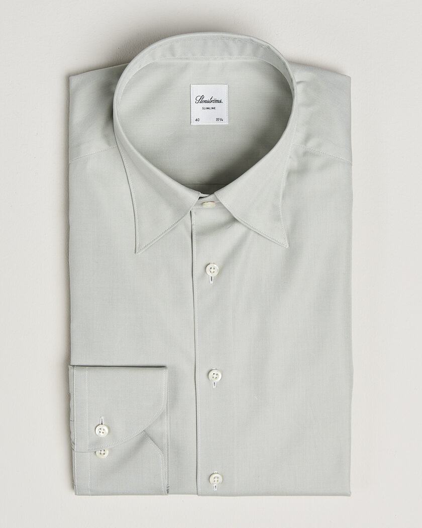 Stenströms Slimline Twofold Cotton Button Under Shirt Green – Vert