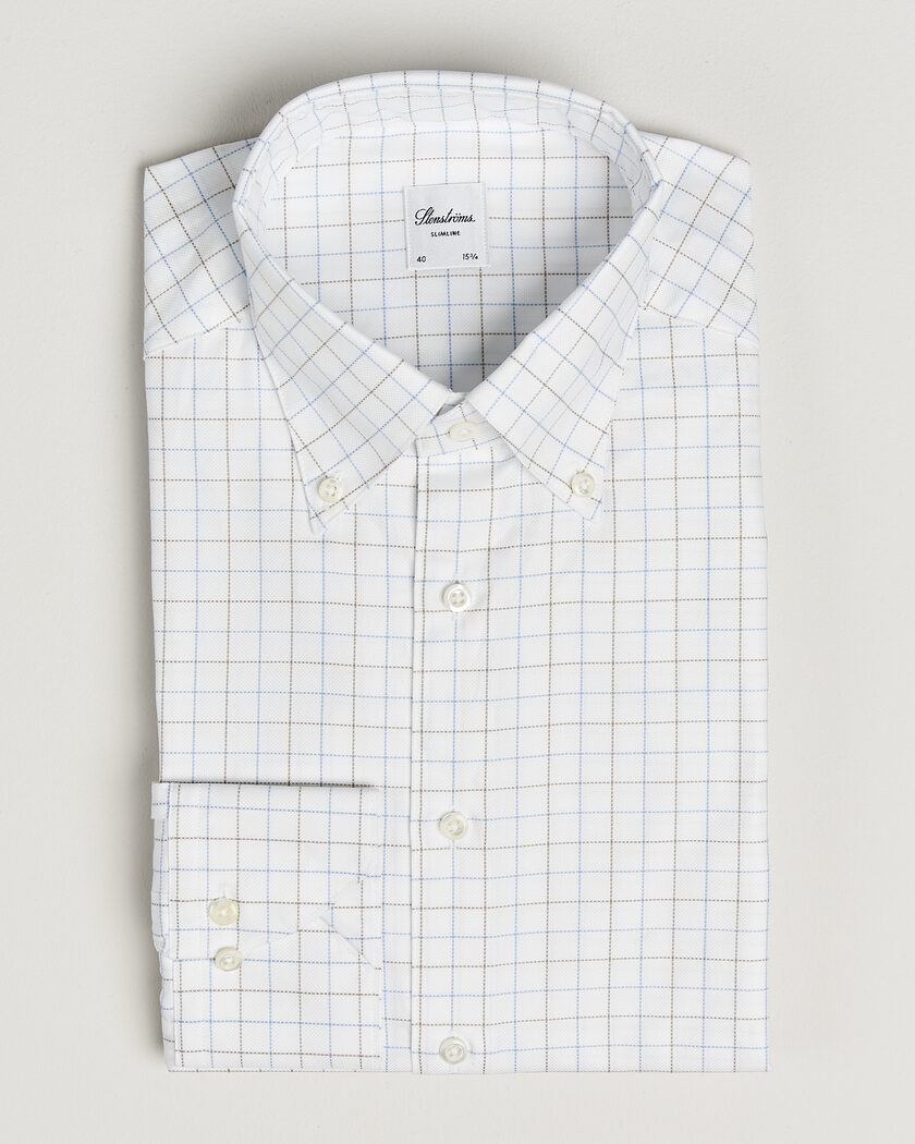 Stenströms Slimline Oxford Tattersall Shirt White – Blanc