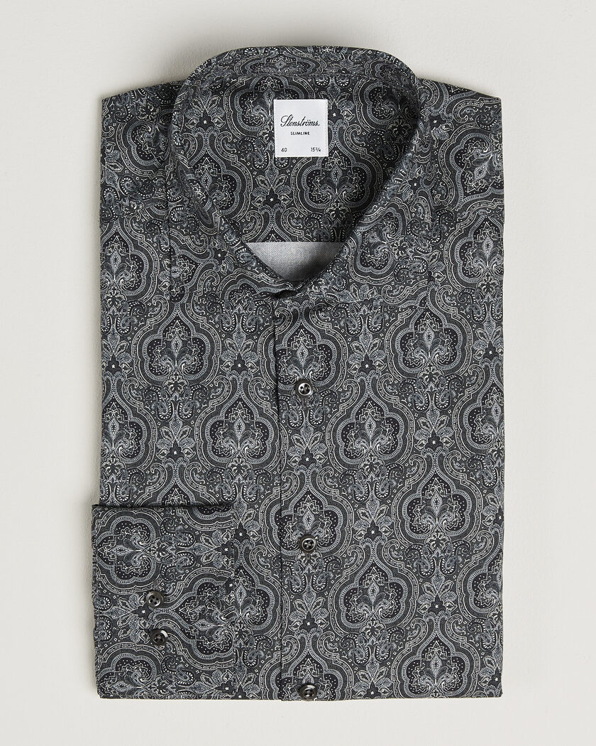 Stenströms Slimline Paisley Print Cut Away Shirt Grey – Gris