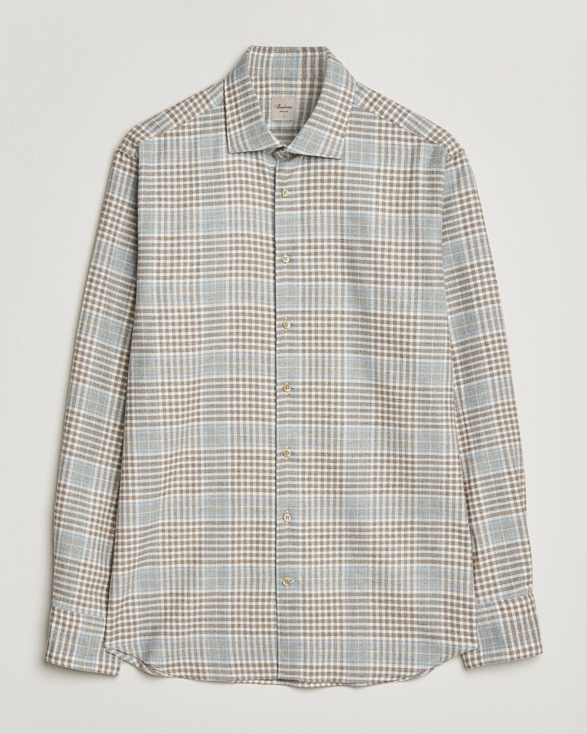 Stenströms Regular Fit Overcheck Flannel Shirt Light Brown – Marron