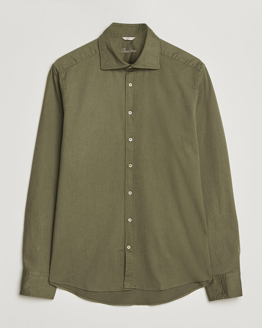 Stenströms Slimline Garment Washed Shirt Green Denim – Vert