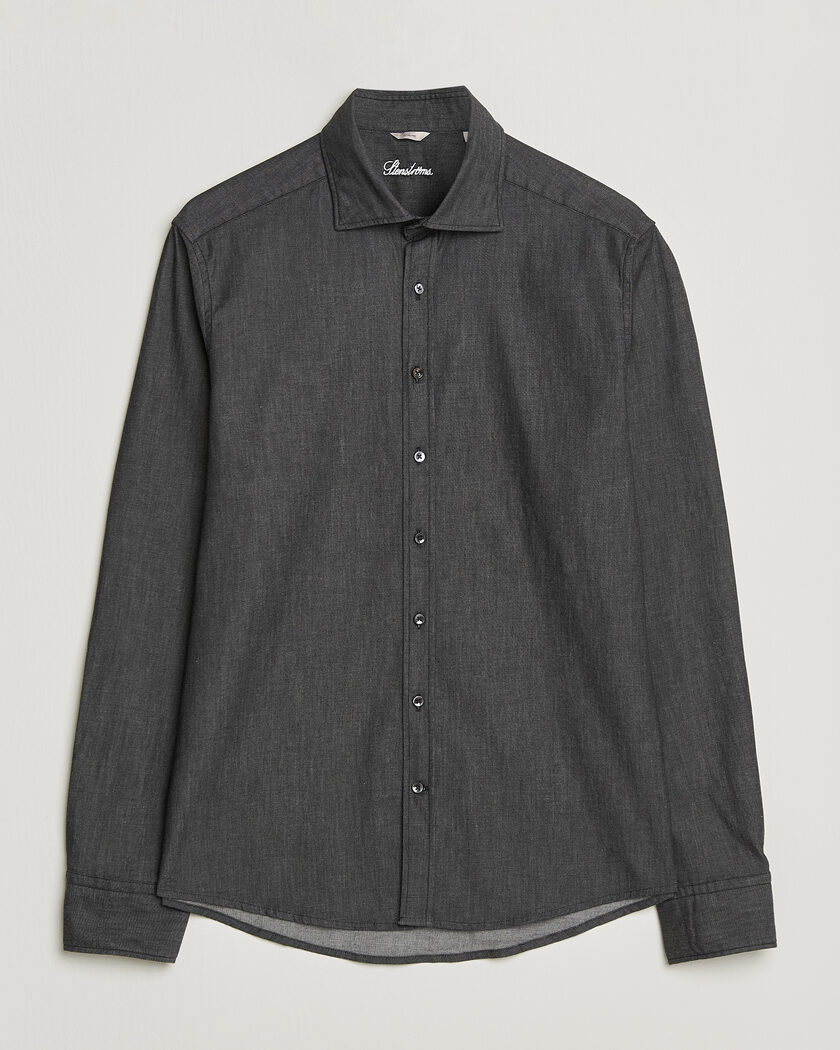 Stenströms Slimline Garment Washed Shirt Black Denim – Noir