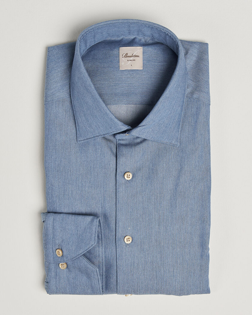 Stenströms Slimline Cotton Twill Denim Shirt Blue – Bleu