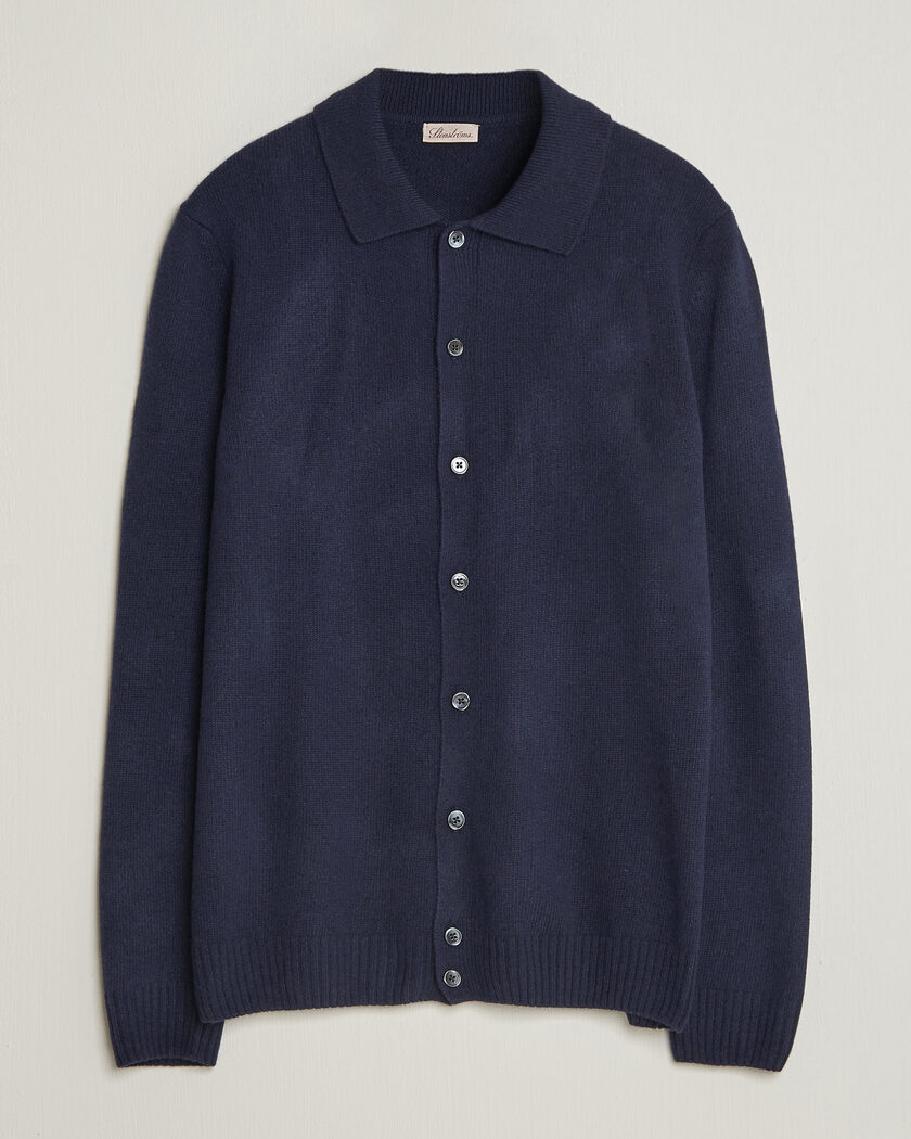 Stenströms Brushed Merino Polo Cardigan Navy – Bleu